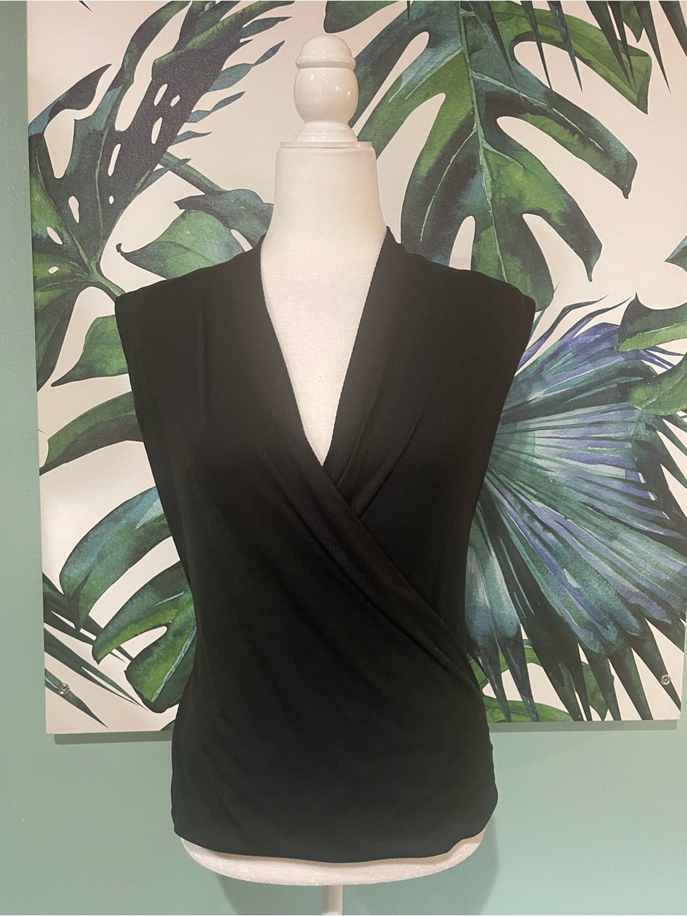 Nine West Black Ribbed Knit Plunge Neck Top